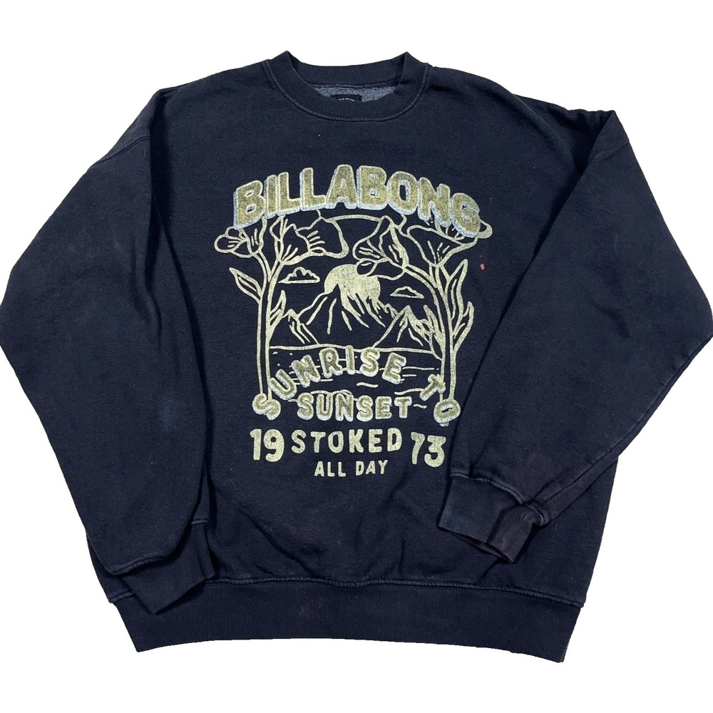 Billabong Sweatshirt Men Medium Black Crewneck Skate All Day Distressed VTG Y2K